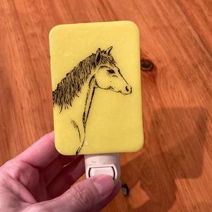 NIGHT LIGHT Glass Yellow Horse Artist Drawn